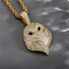 18K Gold Plated Animal Owl Colar Pinging Iced Out Full Zircond Diamond com jóias de correntes de corda240J
