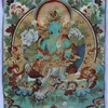 Tibet boeddhisme zijden borduurwerkzitting groen tara boeddhisme Thangka schilderij muurschildering. 210811