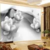 Carta da parati a fiori 3D Carte da parati Fiori bianchi splendidamente intagliati Soggiorno Camera da letto Cucina Moderna decorazione della casa Sfondi