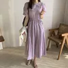 Chic Sweet Girlish Lace Up Solid Cute Dress Plus Brief Waist-Controlled Women's Summer Retro Thin Mid-Length Dresses 10434 210521