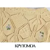 Kpytomoa Damesmode Bloemen Borduurwerk bijgesneden Gebreide Cardigan Sweater Vintage Lange Mouw Vrouwelijke Bovenkleding Chic Tops 210812