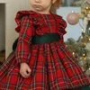 Robes De Fille De Noël Bébé Filles Robe Born Plaid À Manches Longues Col Rond Maille Patchwork Toddler Princess Party Xmas Year Gift 6m-6t