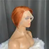 Pixie transparente corte peruca brasileiro cabelo humano perucas curtas bob peruca laranja lateral lateralmente onda corporal