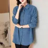 Mid length Long Sleeve shirt Autumn Spring Korean style women's Turn Down Collar Casual Loose Blouse Shirts 81H 210420