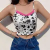 Słodka różowa koronka patchwork krowa druk Y2K Summer Camis Top z cienkim paskiem Backless Trend bez rękawów Rękawów Crop Cami 210510