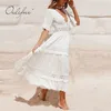Vestito da spiaggia a tunica lunga da donna a maniche lunghe in pizzo bianco a maniche lunghe da donna 210415