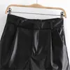 Traf kvinnor chic mode faux läder sidofickor shorts vintage hög midja dragkedja fluga kvinnlig kjolar mujer streetwear 210714
