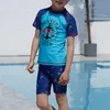 3-15 Years Boy Swimwear 2pcs Swim Suit with Cap Short Sleeve Bodysuit Kids Bathing Children Swimsuit Boys Beach Rash Guards