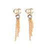 Orecchini pendenti geometrici placcati in oro 18 carati per le donne Designer di marca Lettera Strass di cristallo Argento 925 Lunga catena con nappe Accessori per gioielli di fidanzamento