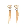 Boucles d'oreilles à tige géométriques plaquées or 18 carats pour femmes, marque de styliste, strass en cristal, argent 925, longue chaîne à pampilles, accessoires de bijoux de fiançailles