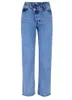 Jeans décontractés femme Streetwear taille haute pantalon en Denim droit ample et pantalon irrégulier bas ZA2856 210427