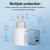 18W PD QC3.0 Väggladdare Snabb laddningstyp C Snabbavgift 3.0 US EU UK Adapter Dual USB-laddare för iPhone 12 11 Pro Max Mini SE XS XR iPad Samusng Xiaomi Smartphone