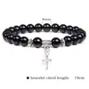 Bärade strängar naturliga svarta onyx pärlor armband mode vulkanisk lava religion korsa hänge charm för kvinnor män yoga smycken kent22