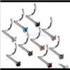 Jewelry Colorful Zircon Ring Stainless Steel Studs Hooks Bar Pin Nose Rings Body Piercing Jewellery Ubsgr8420189