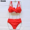 Riseado Push Up Bikini Set Wine Red Swimwear Women's Swimsuit Ruched Bathing Suits Strap s Sexy Twisted Summer 210621