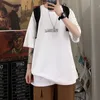 Men's Short Sleeve Printed College T-shirt Korean Streetwear Couple Tops Letter Printed Male Clothing Tops