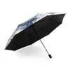 Hand-Painted Cartoons 3-Folding Umbrella for Women UV Umbrella Parasol Rain Sun Light