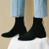 Autumn Elastic Boots Women Genuine Leather Chunky Heels Ankle Zipper Square Toe Short Shoes Lady Size 34-39 210517 GAI GAI GAI