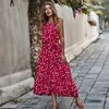 Polka Dot Urlaub Kleid Frauen Sommer Mode Böhmen Stil Verband Gürtel Halter Schlank Lose Lange Dressses Weibliche LR1273 210531