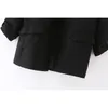 Femmes élégantes solide noir Blazers mode dames col cranté veste casual femme Chic poche Cardigans 210527