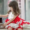Spanska stil barn klänningar för tjejer spets röd ärmlös prinsessa bubbla kjol baby kläder e55 210610