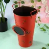 Decorative Flowers & Wreaths Rustic Iron Bucket With Blackboard Dried Flower Container Desktop Decoration Pography Props (Red)