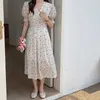 プリントシフォンルーズフェムメールすべてのマッチフロラルズシックビンテージサマーストリートウェアカジュアルロングドレスvestidos 210525