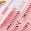 4 in 1 24k Golden Electric Jade Massage Roller Lifting Vibrating Natural Rose Quartz Jade Roller Facial Beauty Tool Tightening Face Firming