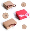 Blaue Geschenkbox aus Kraftpapier mit Schleife, Geschenkboxen für Weihnachten, Babyparty, Hochzeit, Party, Kekse, Kuchen