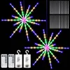 Firework Meteor String Lights Telecomando 8 modalità RGB Bianco caldo Decorazione da giardino Natale impermeabile Batteria esterna Luce solare del paesaggio