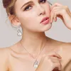 Frauen Kristall Perle Anhänger Halskette Ohrring Schmuck Set 925 Silber Kette Halskette Schmuck