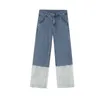 Iefb män färgblock patchwork jeans koreanska jeans man tvättar löst rakt denim byxor mode streetwear 9y5952 210524