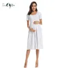 Femmes Summer Casual Rayé Robes de maternité Vêtements à manches courtes Longueur au genou Robe de grossesse Session plissée Baby Shower Rose 210922