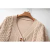 Otoño moda francesa suelta flor corta bordada linterna manga punto cardigans suéteres recortados tops para mujer 210508