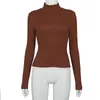 CNYISHE våren T-tröja Kvinnor Toppar Mode Solid Svart Vanlig Turtleneck Långärmad Casual Slim Top Tee Basic Blusas 210419