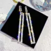 2021 Kobiety Ślub Błyszczące Pełna Rhinestone Drop Kolczyki Kwadratowy Tassel Crystal Dangle Kolczyk Moda Biżuteria Prezenty Szybki statek