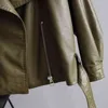 Autumn Pu Motorcycle Faux Soft Leather Women Jacket Coat Turn-down Collar Long Sleeve Epaule Female Loose Short 210430