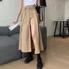 Vintage Moda Casual Slim Elastyczna Talia Khaki Nieregularne Spódnice Kobiety Mid Długość Odzież Mujer Faldas High Street Chic Wild 210610