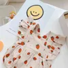 Kleinkind Baby Mädchen Sommer Fly Sleeve Print Erdbeere Outwear Kleinkind Kinder Neugeborene Sunsuits Lässige Overall-spielanzug 0-24M G1221