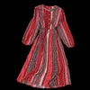 Jesienna sukienka Kwiatowa Damska All-Mecz High-Paisted Single-Breasted Ręlędny Temperament i Duża A-Line DressUK036 210506