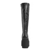 Plataforma Rodada Toe Cunhas Botas Matte Preto Joelho Alto Botas Zipper tamanho grande