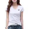 Плюс размер лебедь печать хлопка женские футболки новых летних V-образных вырезов женские футболки женские футболки с коротким рукавом футболки Tops 210330