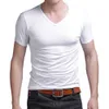 T-shirt heren casual korte mouw V-hals t-shirts Solid zomer katoen zwart / grijs groen mydbsh 210716