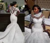 Luksusowe Suknie Mermaid Suknie Ślubne Sheer Z Długim Rękawem Wysokiej szyi Kryształowe Koraliki Kaplica Pociąg Afrykański Arabski Bridal Plus Size Robe de Mariee Vestidos 2022