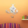الساعات الحائط الإبداعية منزل شجرة الطائر ثلاثي الأبعاد مرآة سطح ملصق DIY Clock Decor Decor الأطفال غرفة نوم غرفة المعيشة الديكور