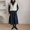 Höst Koreansk V-Neck Stickad Sweater Vest Kvinnor Vintage Elegant Mode Ladies Toppar Pullovers Femme 210513