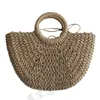 HBP icke-varumärke Semicircle Moon Handbag Hand Woven Beach Solid Color mångsidig Portable Lady's Straw Bag Sport.0018