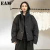 [EAM] Cappotto imbottito in cotone con colletto alla coreana caldo nero Manica lunga Vestibilità ampia Parka da donna Moda Autunno Inverno 210916