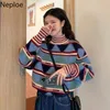 Women's Sweaters Neploe 2021 For Women Vintage Knitwear Pullovers Pull Femme Turtleneck Plaid Korean Jumper Oversized Tops Fall Clothing