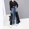 [EAM] taille haute bleu plissé fendu longue jambe large Denim pantalon ample coupe pantalon femmes mode printemps automne 1D669 211124